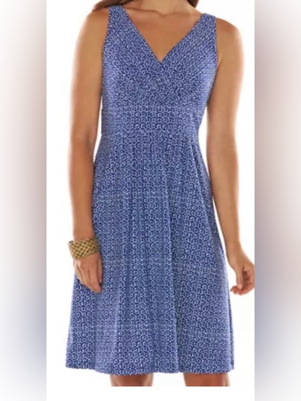 Chaps Blue Printed V-Neck Sleeveless Dress Sz XL